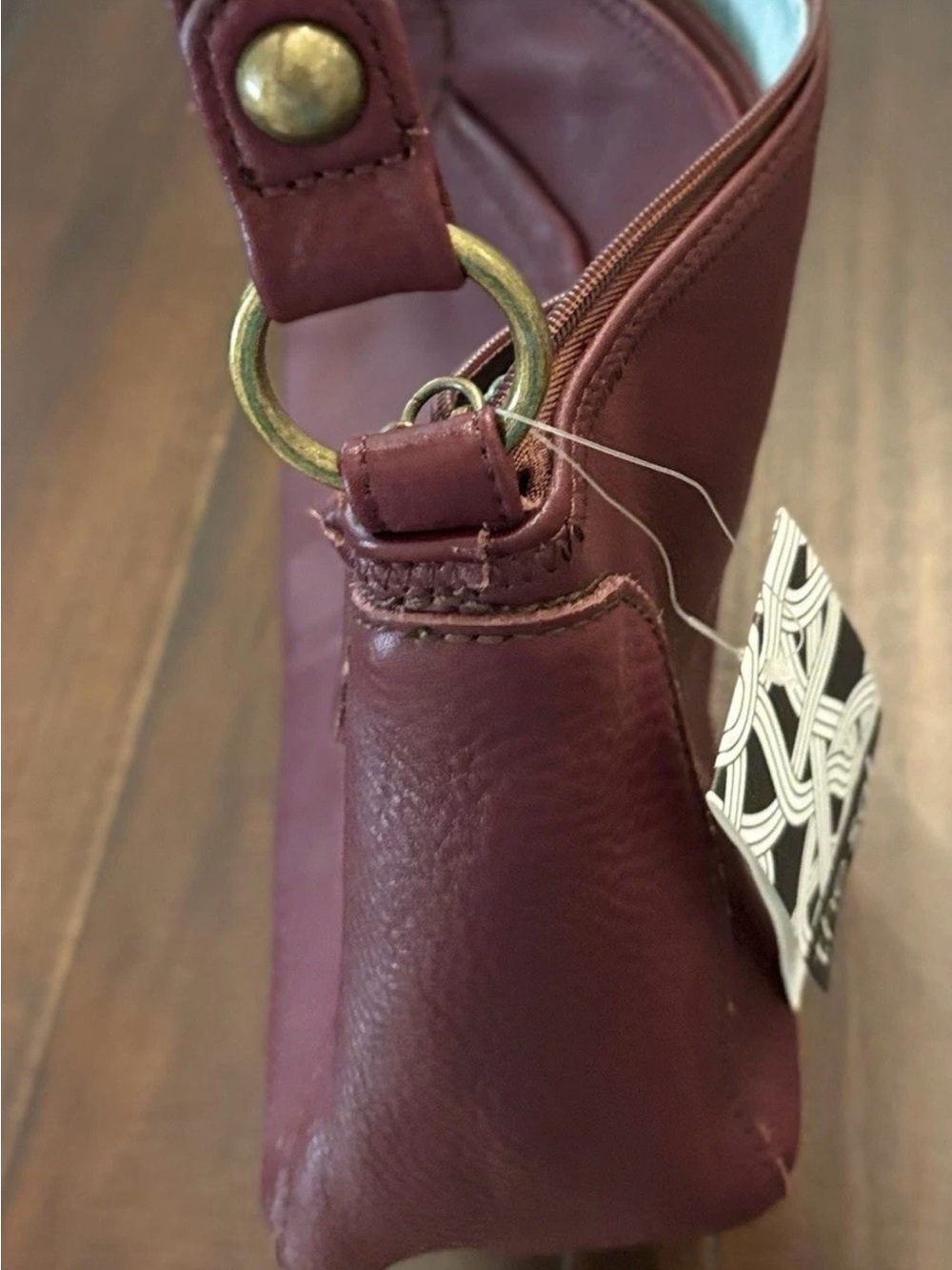 Sax Iris Burgundy Pebbled Leather Shoulder Small Boho Bag with Single Strap - Picture 8 of 11